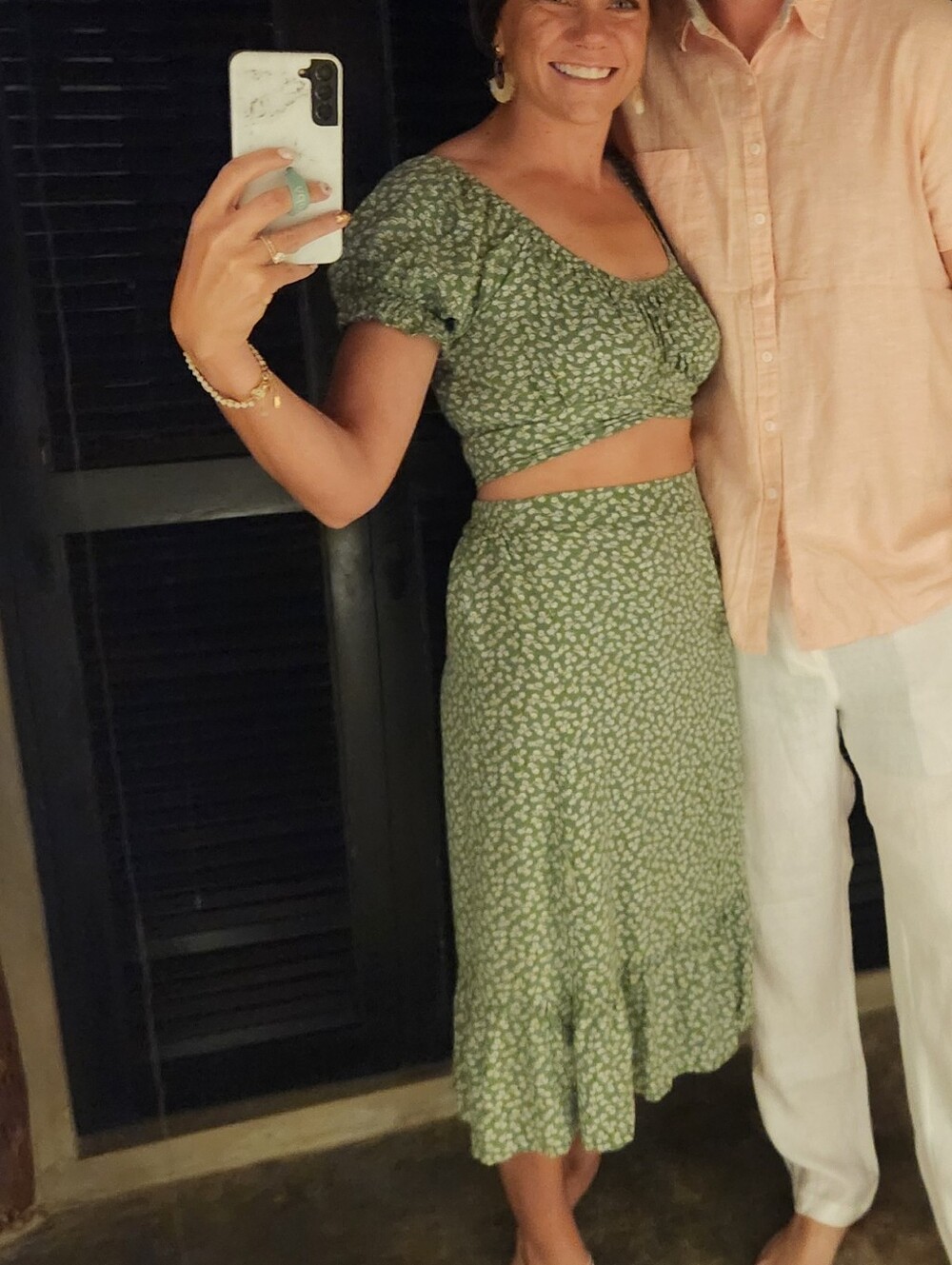 Green Floral Two-Piece Crop Top & Midi Skirt Set